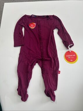 NWT Magnetic Me “Bordeaux” Modal Ruffle-Front Footed One-Piece
